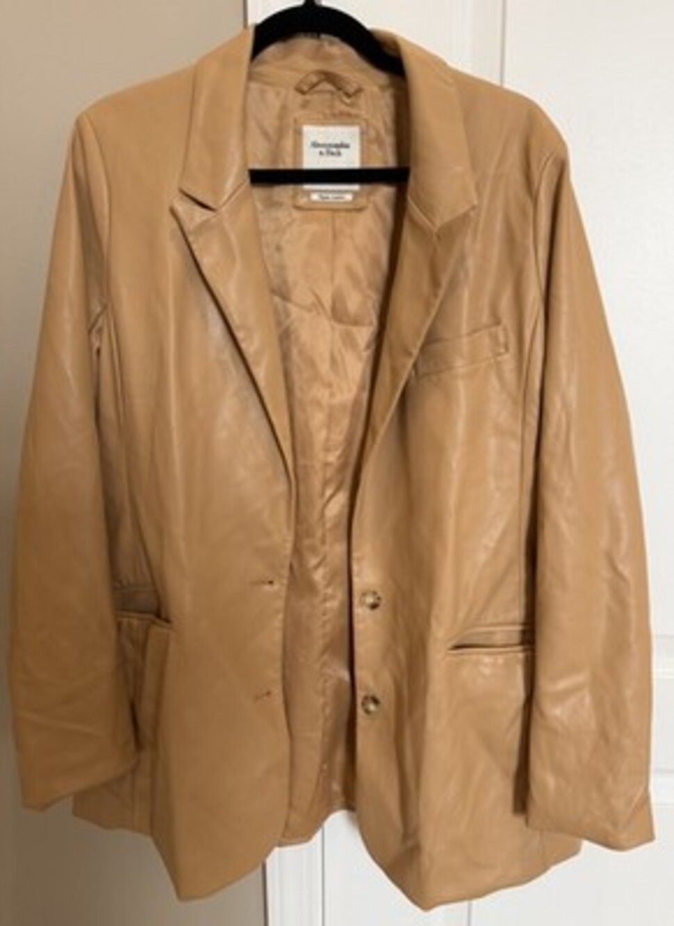 Abercrombie & Fitch Vegan Leather Blazer Tan Size XL Y2K 90s Academia Preppy